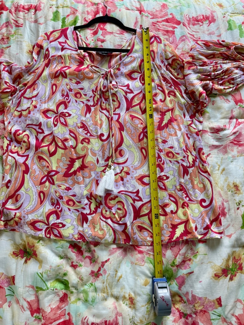 AGB Floral Paisley Tie-Front Tunic in Red, Orange & Yellow - Picture 9 of 11